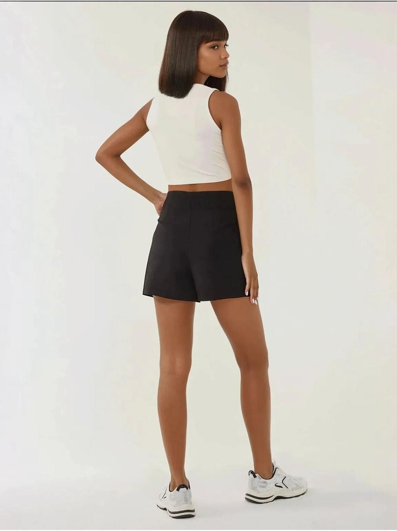 Pantalones cortos abotonados de cintura alta Negro - Kiabi