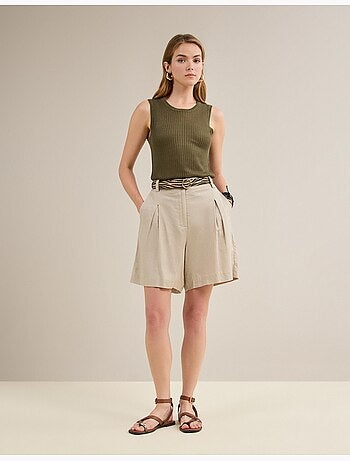 Pantalones cortos bermudas con lino, mo fashion