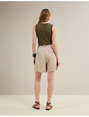 Pantalones cortos bermudas con lino, mo fashion
