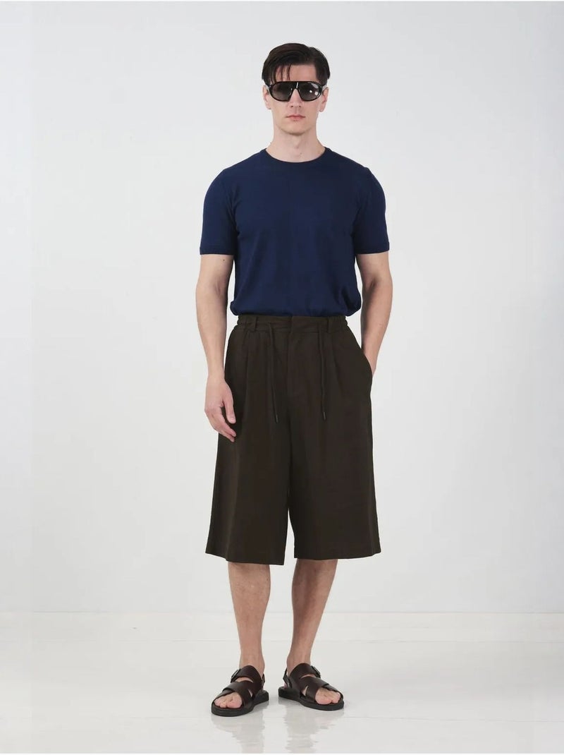 Pantalones cortos capri de pierna ancha de tiro medio con cintura con cordón giesto Marrón chocolate - Kiabi