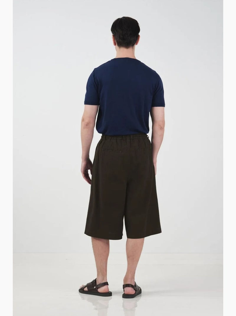 Pantalones cortos capri de pierna ancha de tiro medio con cintura con cordón giesto Marrón chocolate - Kiabi
