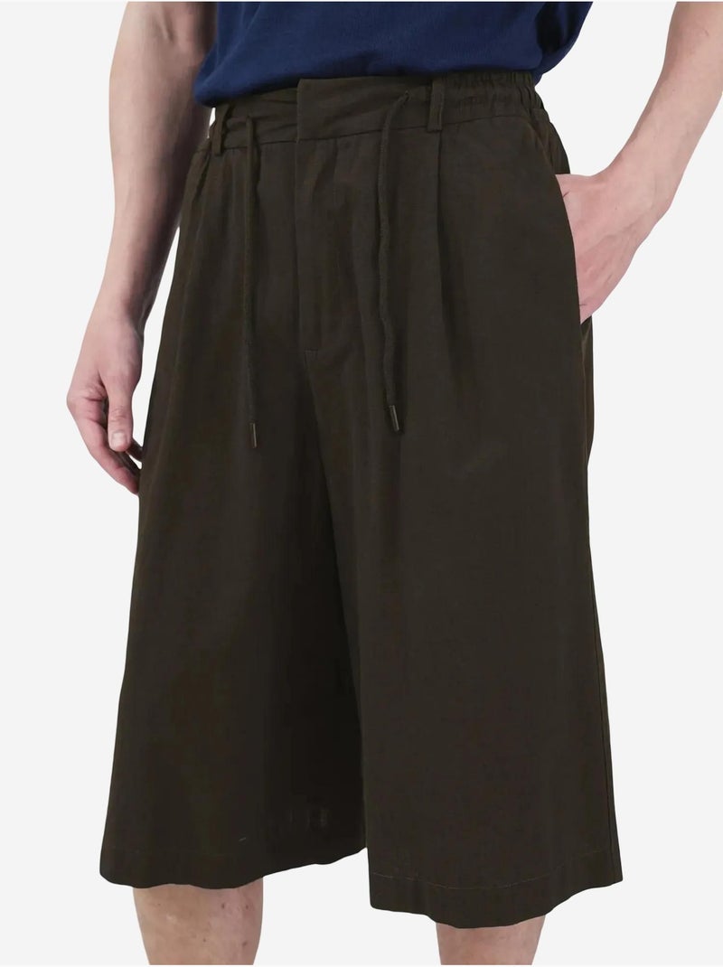 Pantalones cortos capri de pierna ancha de tiro medio con cintura con cordón giesto Marrón chocolate - Kiabi