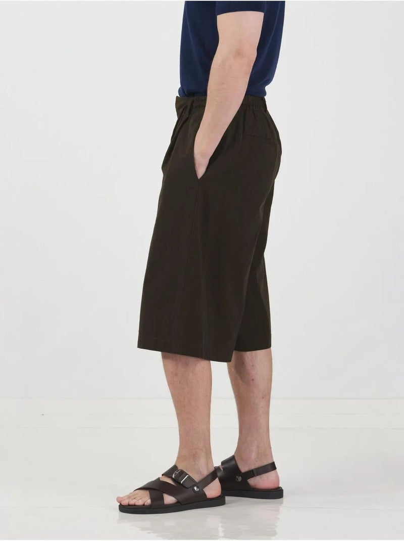 Pantalones cortos capri de pierna ancha de tiro medio con cintura con cordón giesto Marrón chocolate - Kiabi