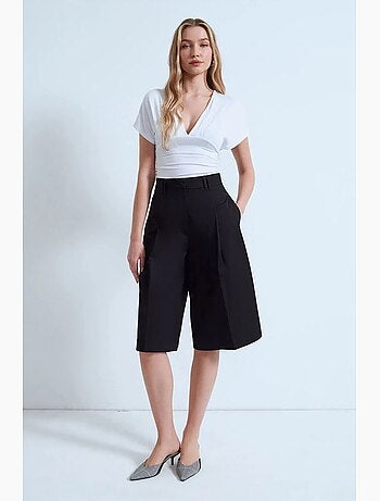 Pantalones cortos capri de popelina de algodón de tiro alto dilvin