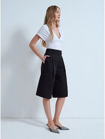 Pantalones cortos capri de popelina de algodón de tiro alto dilvin