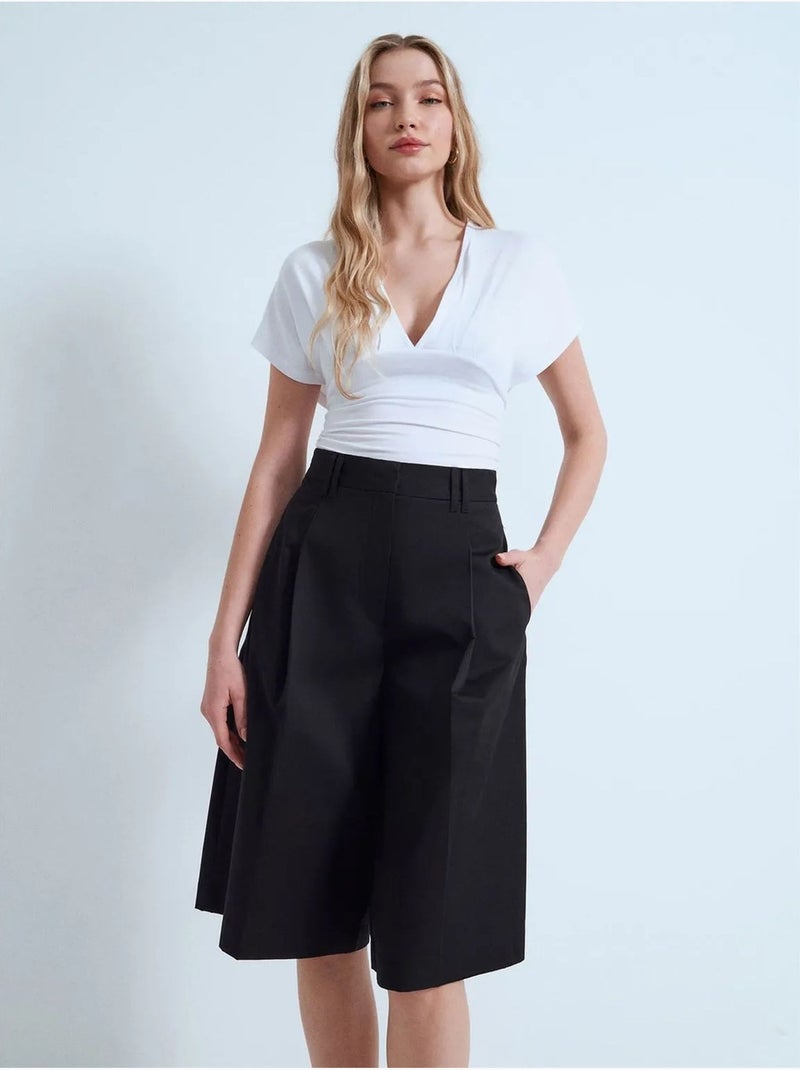 Pantalones cortos capri de popelina de algodón de tiro alto dilvin Negro - Kiabi