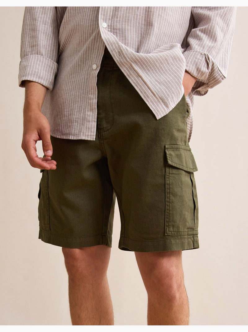 Pantalones cortos cargo con lino, MO Fashion Verde - Kiabi