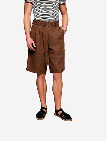 Pantalones cortos con cinturón de mezcla de lino y cintura alta giesto