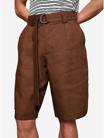 Pantalones cortos con cinturón de mezcla de lino y cintura alta giesto