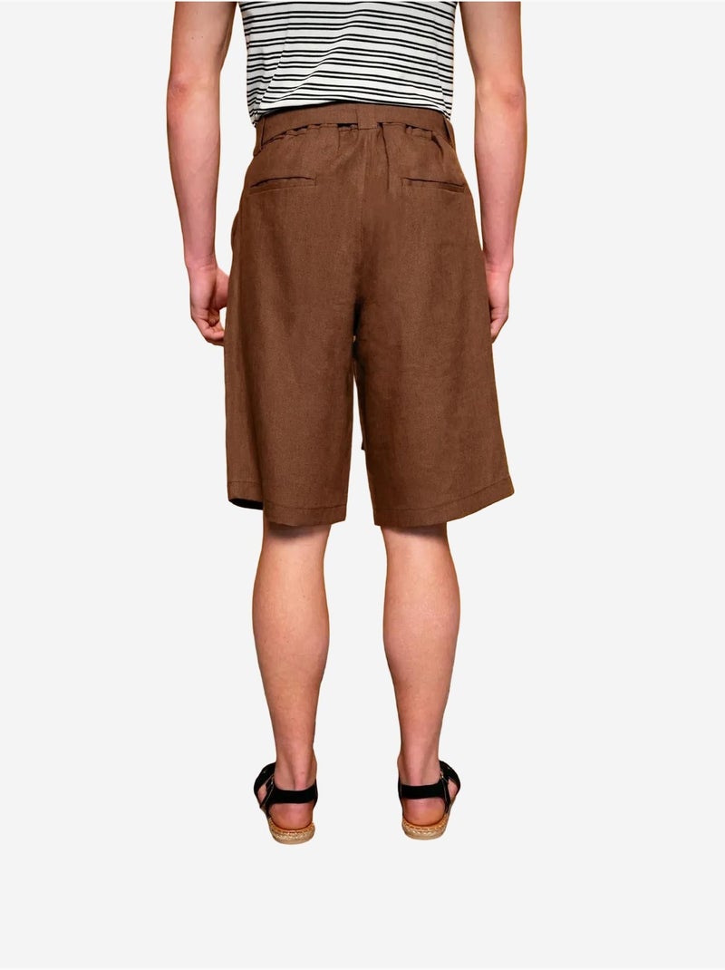 Pantalones cortos con cinturón de mezcla de lino y cintura alta giesto Marrón claro - Kiabi