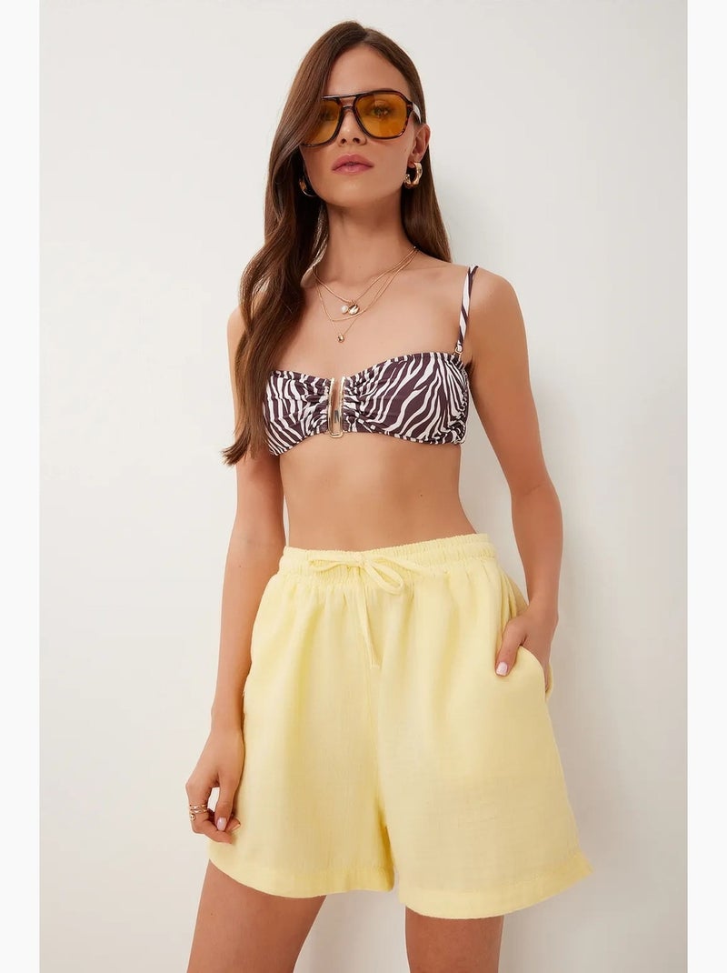 Pantalones cortos de algodón con cintura alta y pierna ancha de estambul istanbul Amarillo limón - Kiabi