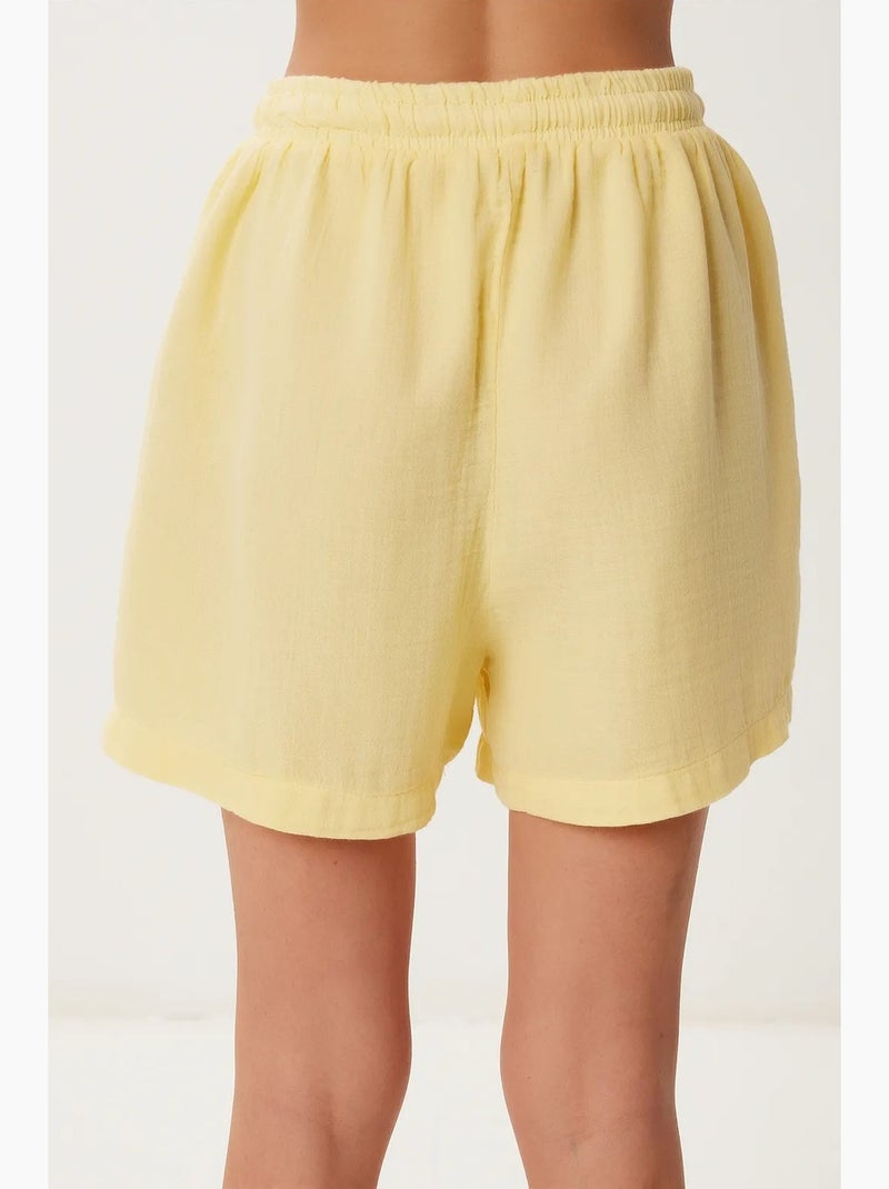 Pantalones cortos de algodón con cintura alta y pierna ancha de estambul istanbul Amarillo limón - Kiabi