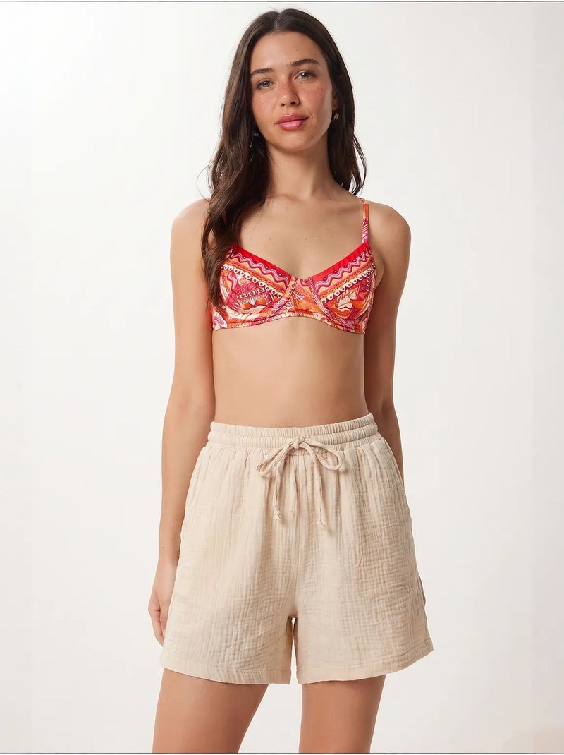 Pantalones cortos de algodón con cintura alta y pierna ancha de estambul istanbul Beige arcilla - Kiabi