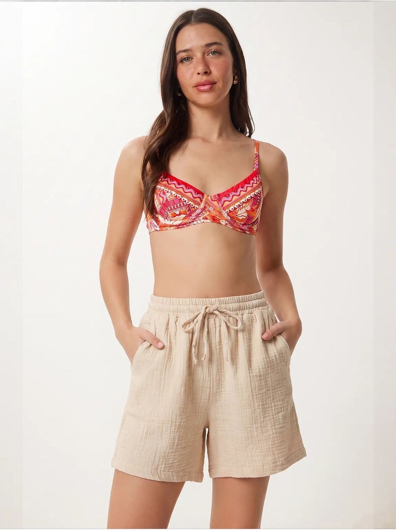 Pantalones cortos de algodón con cintura alta y pierna ancha de estambul istanbul Beige arcilla - Kiabi