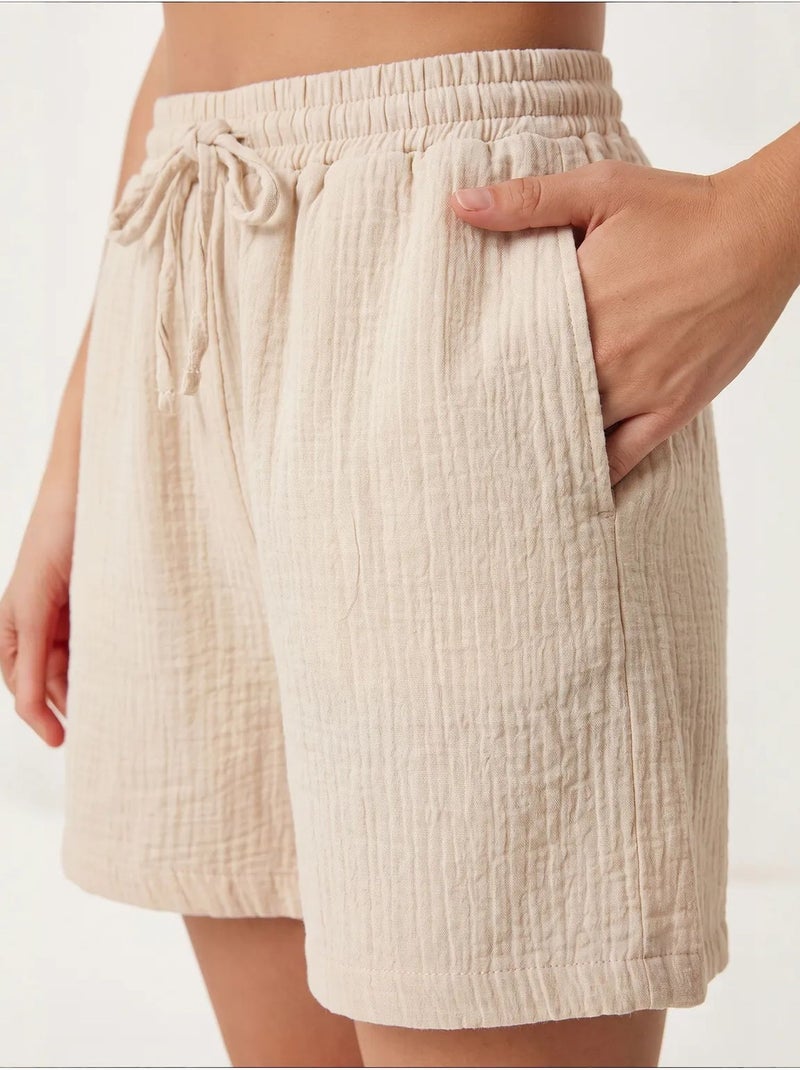 Pantalones cortos de algodón con cintura alta y pierna ancha de estambul istanbul Beige arcilla - Kiabi