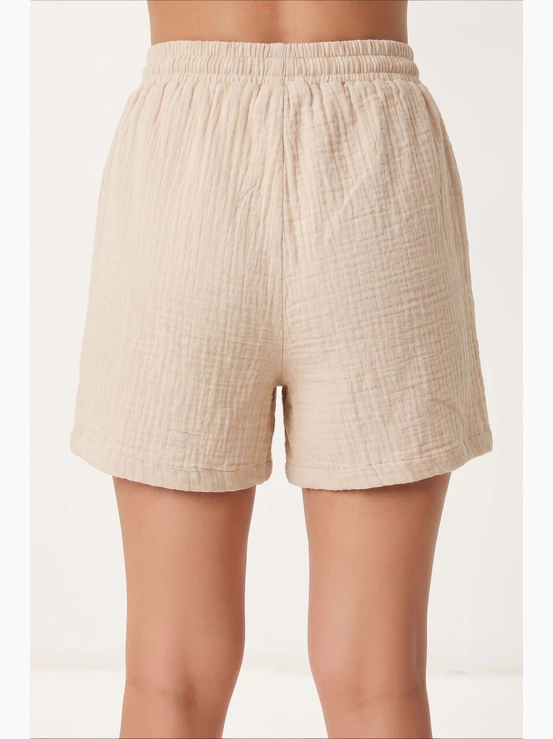 Pantalones cortos de algodón con cintura alta y pierna ancha de estambul istanbul Beige arcilla - Kiabi