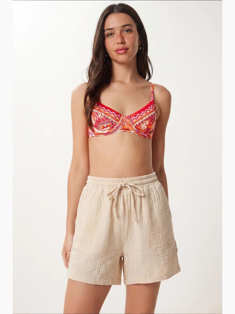 Pantalones cortos de algodón con cintura alta y pierna ancha de estambul istanbul Crema - Kiabi
