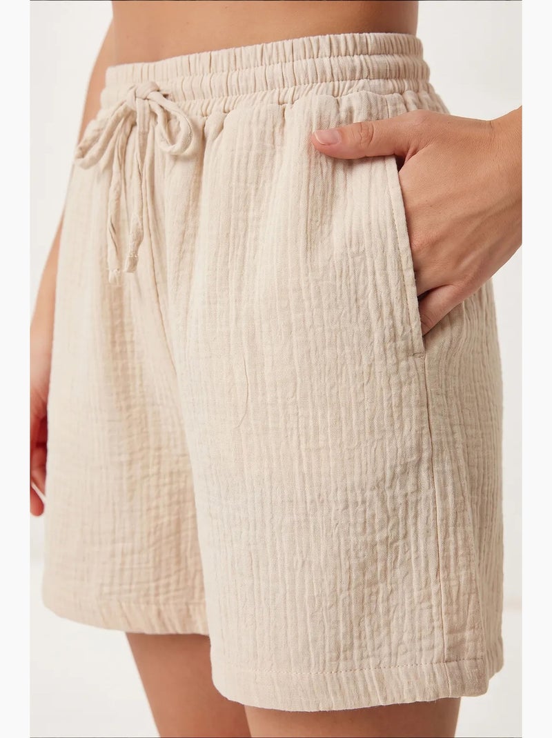 Pantalones cortos de algodón con cintura alta y pierna ancha de estambul istanbul Crema - Kiabi