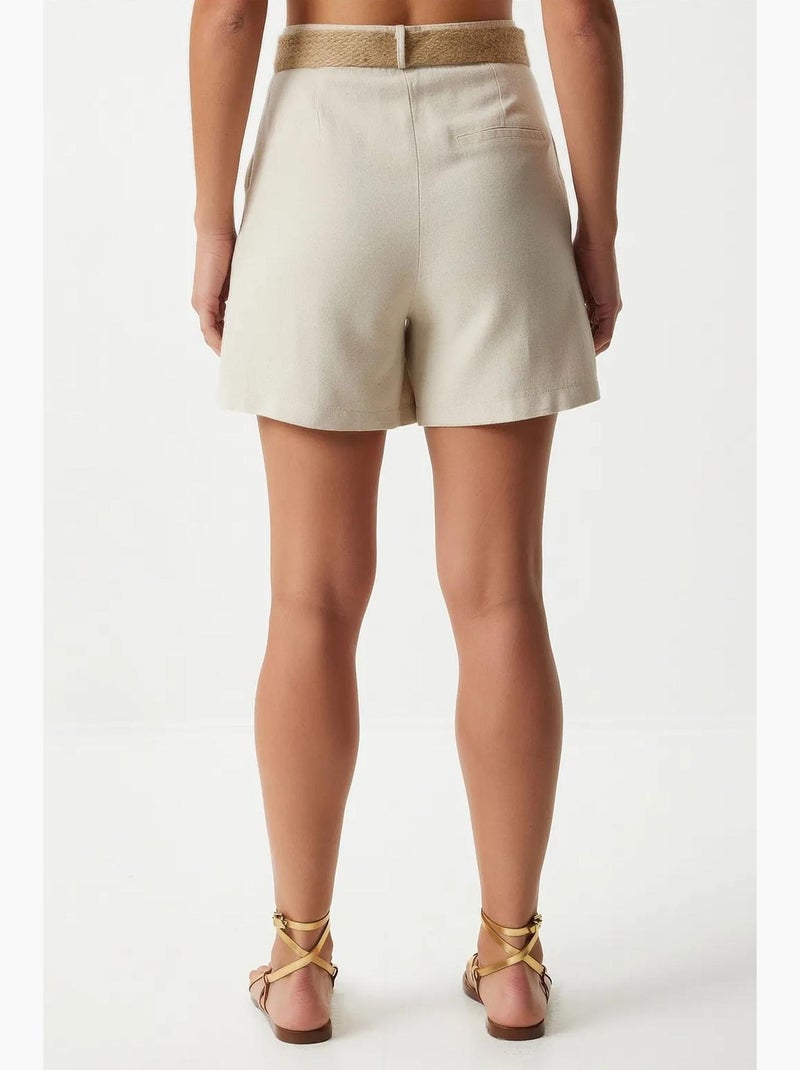 Pantalones cortos de algodón con cintura alta y pierna ancha de estambul istanbul Crema - Kiabi