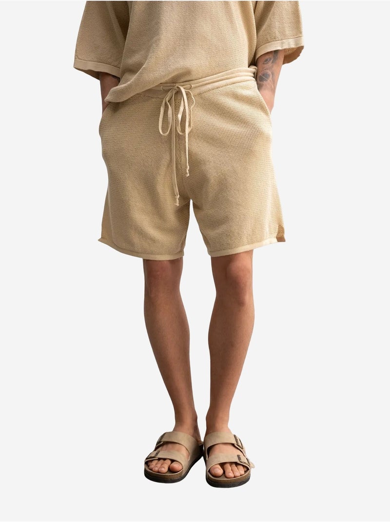 Pantalones cortos de chándal de punto texturizado de tiro medio giesto Beige arcilla - Kiabi