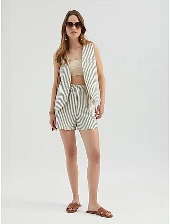 Pantalones cortos de cintura alta con rayas y cintura elástica