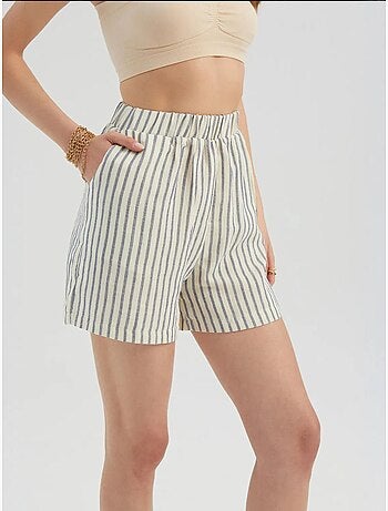 Pantalones cortos de cintura alta con rayas y cintura elástica