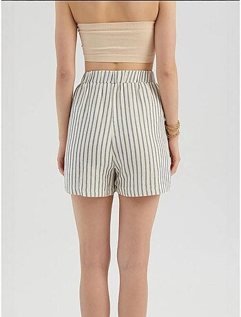 Pantalones cortos de cintura alta con rayas y cintura elástica