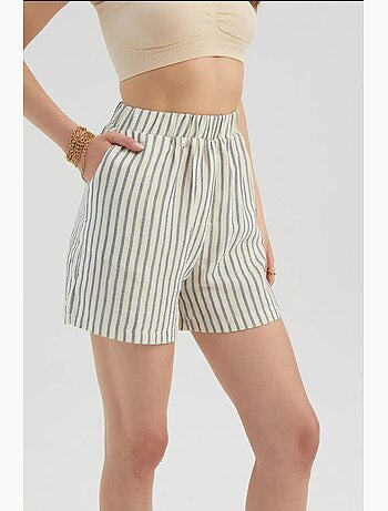 Pantalones cortos de cintura alta con rayas y cintura elástica hiccup