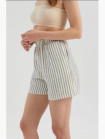 Pantalones cortos de cintura alta con rayas y cintura elástica hiccup
