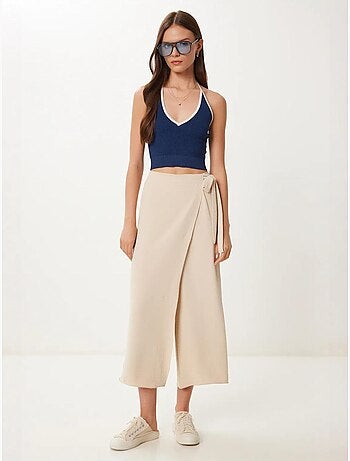Pantalones cortos de cintura alta y pierna ancha con detalle de lazo istanbul