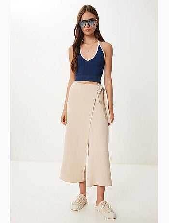 Pantalones cortos de cintura alta y pierna ancha con detalle de lazo istanbul