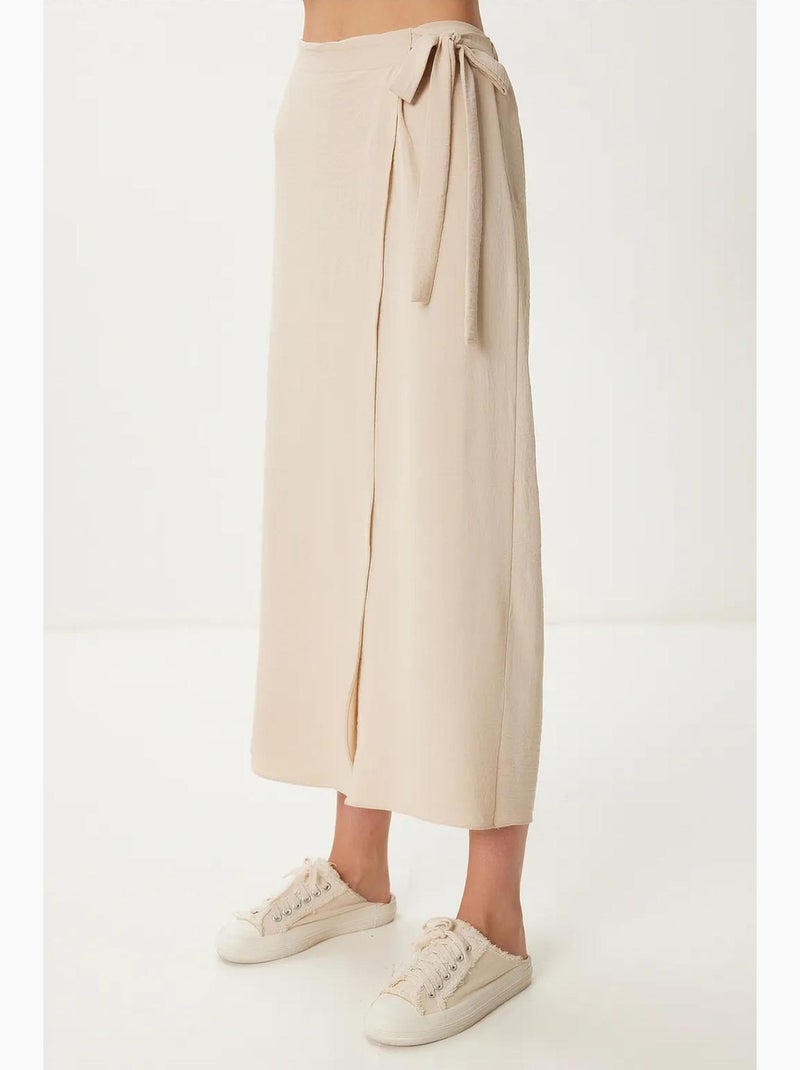 Pantalones cortos de cintura alta y pierna ancha con detalle de lazo istanbul Crema - Kiabi