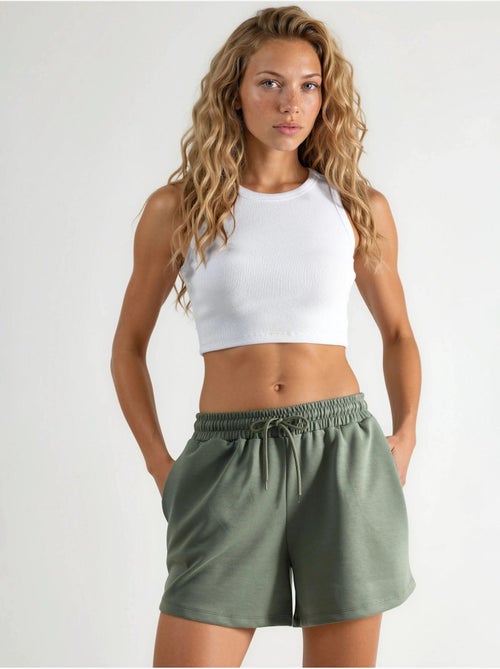 Pantalones cortos de cintura media, pierna ancha y cordón ajustable busem - Kiabi Pantalones cortos de cintura media, pierna ancha y cordón ajustable busem - Kiabi