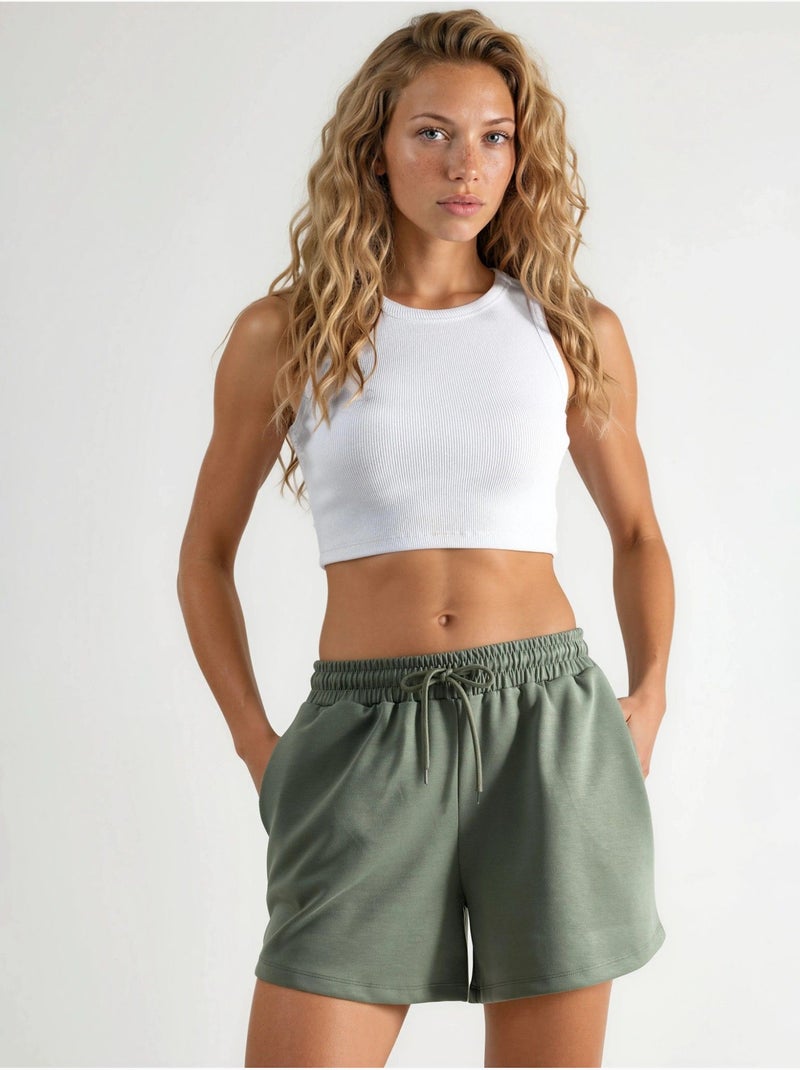 Pantalones cortos de cintura media, pierna ancha y cordón ajustable busem Caqui - Kiabi