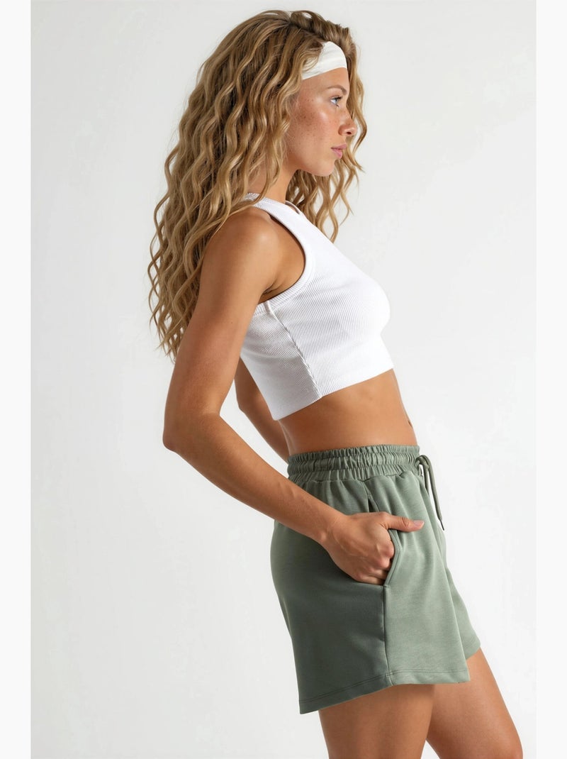 Pantalones cortos de cintura media, pierna ancha y cordón ajustable busem Caqui - Kiabi