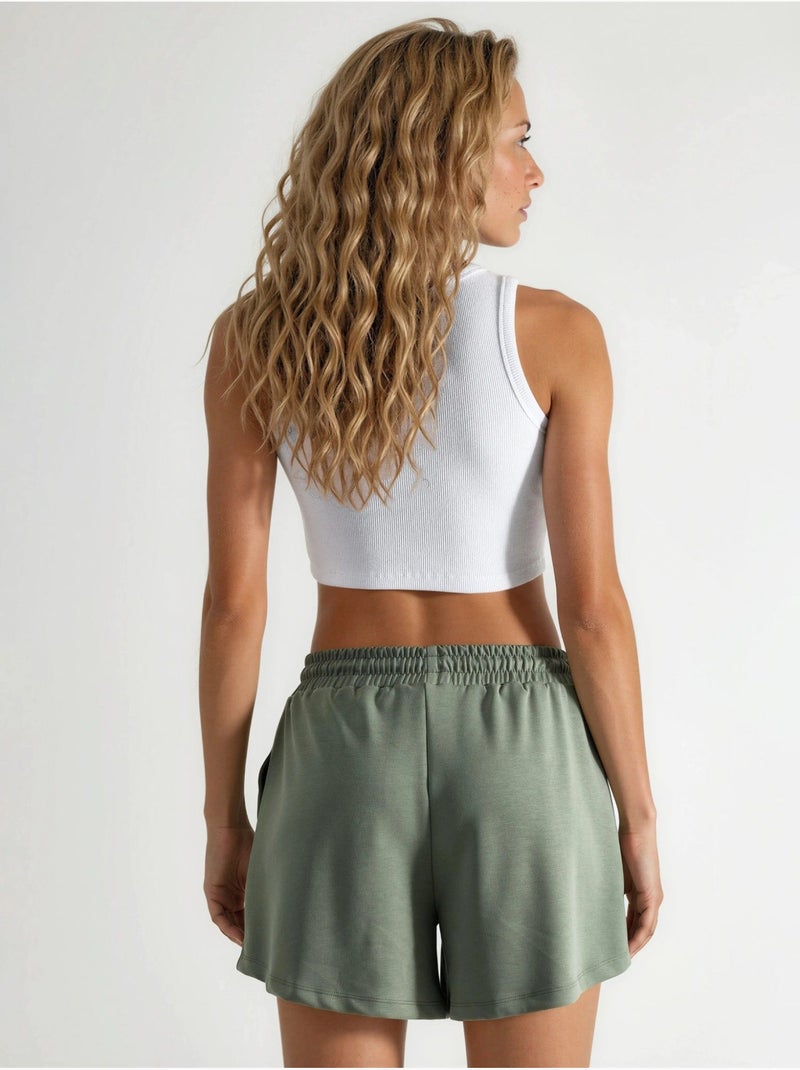 Pantalones cortos de cintura media, pierna ancha y cordón ajustable busem Caqui - Kiabi