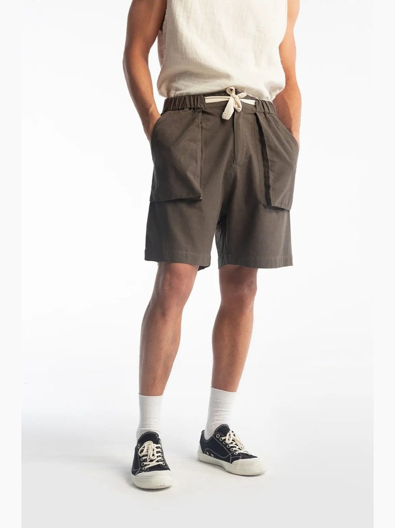 Pantalones cortos de corte estándar en mezcla de lino con cordón en la cintura giesto Gris negro - Kiabi