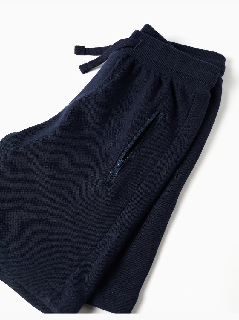 Pantalones cortos de felpa con cordón y bolsillos Azul oscuro - Kiabi