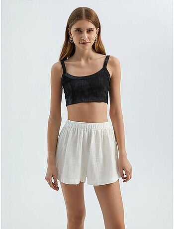 Pantalones cortos de lino con cintura alta y cintura elástica hiccup