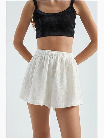 Pantalones cortos de lino con cintura alta y cintura elástica hiccup