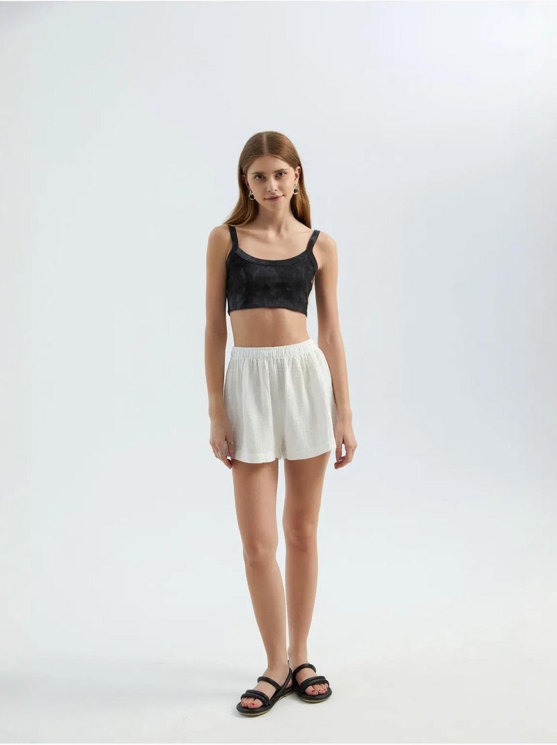 Pantalones cortos de lino con cintura alta y cintura elástica hiccup Blanco - Kiabi