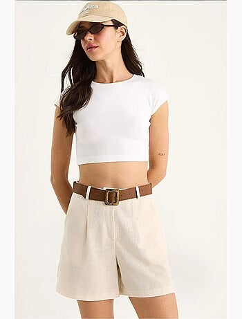 Pantalones cortos de lino fino con detalle de bolsillo y cinturón lucci