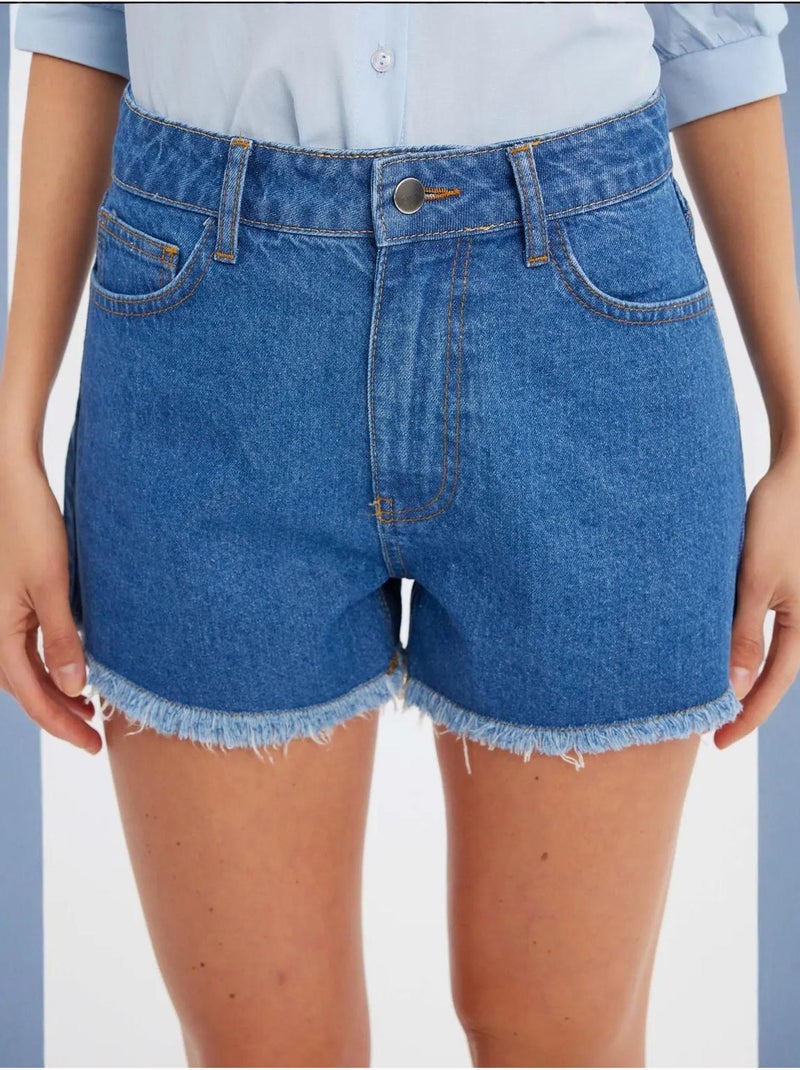 Pantalones cortos de mezclilla de cintura alta y color liso hiccup Azul - Kiabi