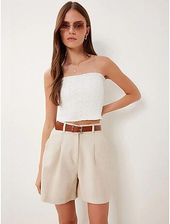Pantalones cortos de pierna ancha con cinturón y cintura alta de estambul istanbul