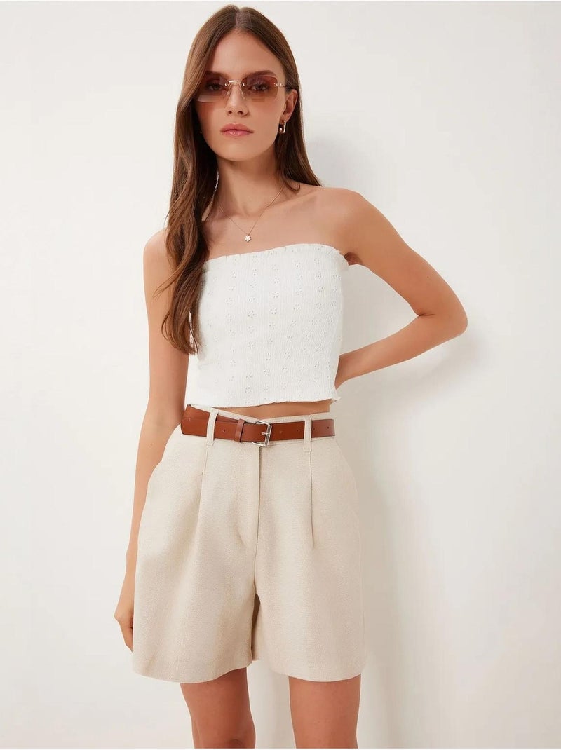 Pantalones cortos de pierna ancha con cinturón y cintura alta de estambul istanbul Beige arcilla - Kiabi