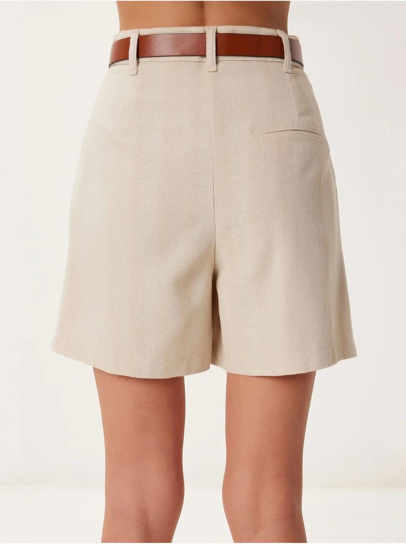 Pantalones cortos de pierna ancha con cinturón y cintura alta de estambul istanbul Beige arcilla - Kiabi