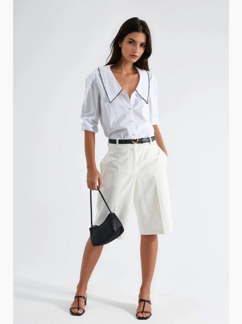Pantalones cortos de pierna ancha y largo midi de ajuste cómodo hiccup Blanco - Kiabi