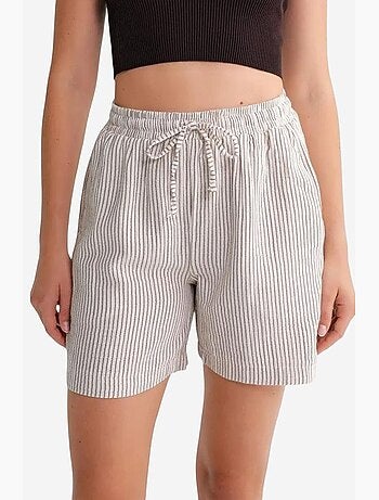 Pantalones cortos de pierna ancha y seersucker a rayas de cintura alta mixray