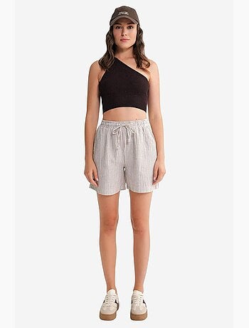 Pantalones cortos de pierna ancha y seersucker a rayas de cintura alta mixray