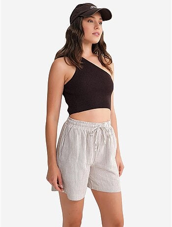 Pantalones cortos de pierna ancha y seersucker a rayas de cintura alta mixray